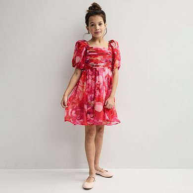 Girls 4-16 Knit Works Puff Sleeve Pleated Bodice Babydoll Dress