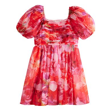Girls 4-16 Knit Works Puff Sleeve Pleated Bodice Babydoll Dress