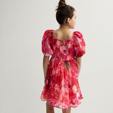 Girls 4-16 Knit Works Puff Sleeve Pleated Bodice Babydoll Dress