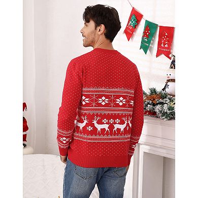 Family Matching Christmas Sweater Reindeer Snowflakes Knitted Ugly Crew Neck Pullover For Men