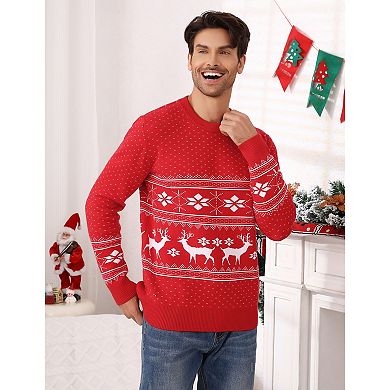 Family Matching Christmas Sweater Reindeer Snowflakes Knitted Ugly Crew Neck Pullover For Men