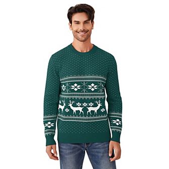 Family Matching Christmas Sweater Reindeer Snowflakes Knitted Ugly Crew Neck Pullover For Men