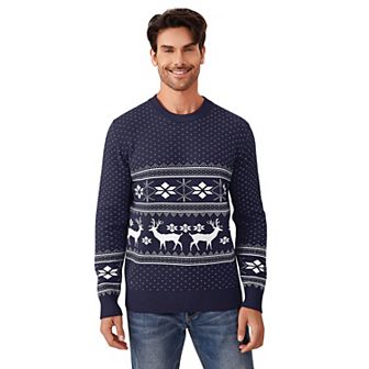 Family Matching Christmas Sweater Reindeer Snowflakes Knitted Ugly Crew Neck Pullover For Men