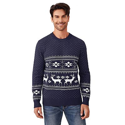 Family Matching Christmas Sweater Reindeer Snowflakes Knitted Ugly Crew Neck Pullover For Men