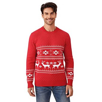 Family Matching Christmas Sweater Reindeer Snowflakes Knitted Ugly Crew Neck Pullover For Men