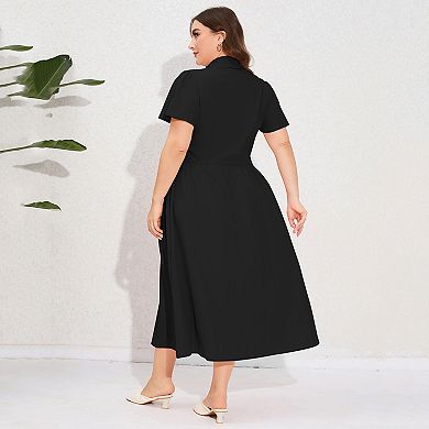 Women's Plus Size Dress Summer Button Down Smocked Midi Dress Short Sleeve Sundress