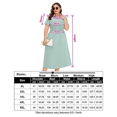 Women's Plus Size Dress Summer Button Down Smocked Midi Dress Short Sleeve Sundress