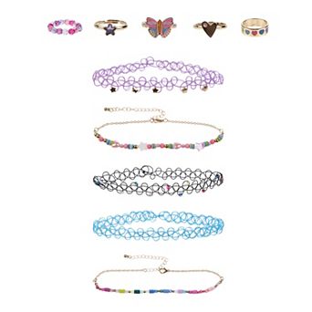 Girls Elli by Capelli 10 pc Mixed Ring & Choker Necklace Set