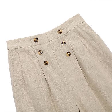 Kids Little Girls Elastic High Waist Button Wide Legs Loose Pants Trousers With Pockets 4-12 Years