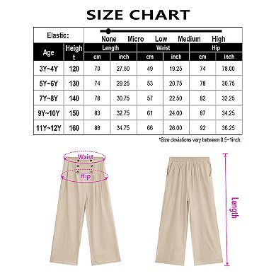 Kids Little Girls Elastic High Waist Button Wide Legs Loose Pants Trousers With Pockets 4-12 Years