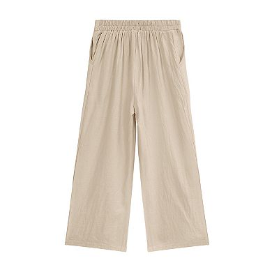 Kids Little Girls Elastic High Waist Button Wide Legs Loose Pants Trousers With Pockets 4-12 Years