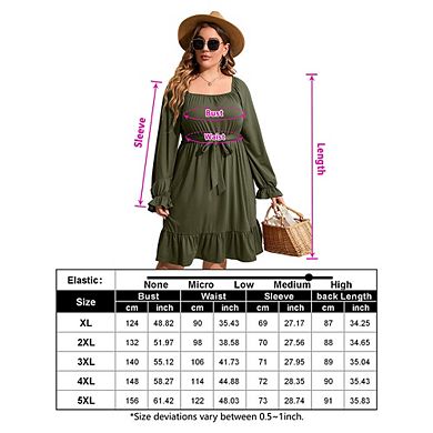 Women's Casual Plus Size Dress Short Sleeve High Waist Ruffle Summer Midi Dress With Belt
