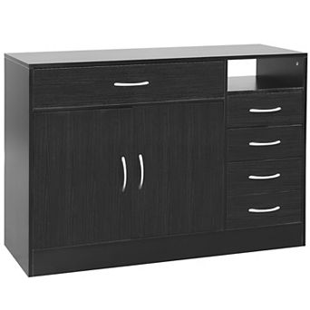 Thiamine Double Doors And Five Drawers Bathroom Cabinet Black