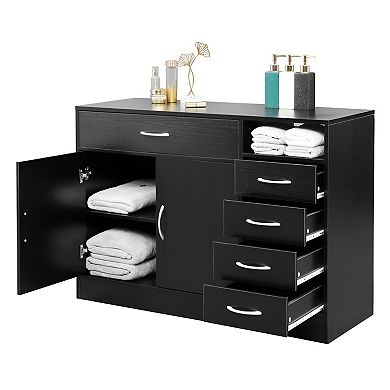 Thiamine Double Doors And Five Drawers Bathroom Cabinet Black