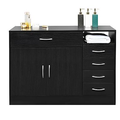 Thiamine Double Doors And Five Drawers Bathroom Cabinet Black