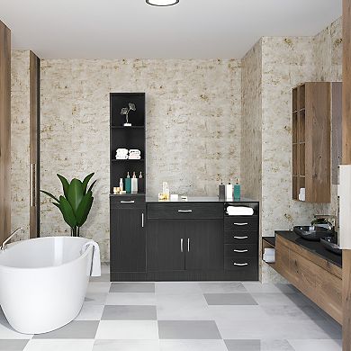 Thiamine Double Doors And Five Drawers Bathroom Cabinet Black
