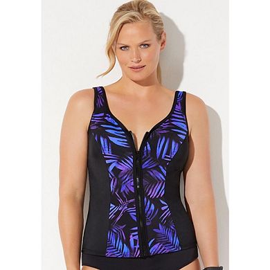 Swimsuits for All Women's Chlorine Resistant Sweetheart Zip Front Tankini Top