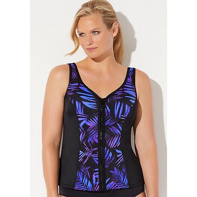 Swimsuits for All Women's Chlorine Resistant Sweetheart Zip Front Tankini Top