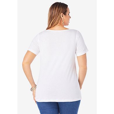 Roaman's Women's Plus Size Eyelet Cutout Tee