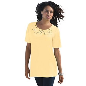 Roaman's Women's Plus Size Eyelet Cutout Tee
