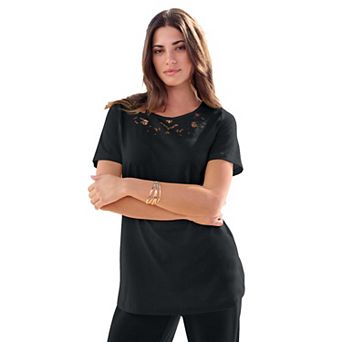 Roaman's Women's Plus Size Eyelet Cutout Tee