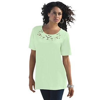 Roaman's Women's Plus Size Eyelet Cutout Tee