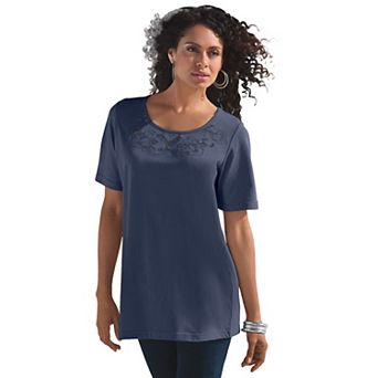 Roaman's Women's Plus Size Eyelet Cutout Tee