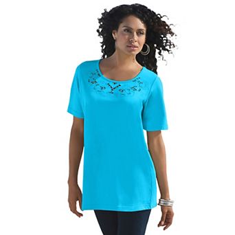 Roaman's Women's Plus Size Eyelet Cutout Tee