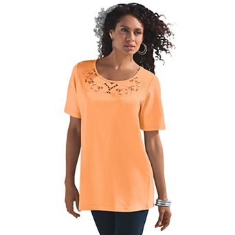 Roaman's Women's Plus Size Eyelet Cutout Tee