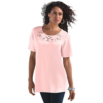 Roaman's Women's Plus Size Eyelet Cutout Tee