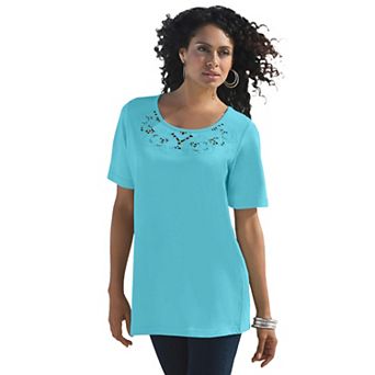 Roaman's Women's Plus Size Eyelet Cutout Tee