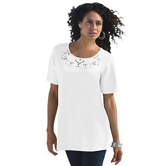 Roaman's Women's Plus Size Eyelet Cutout Tee