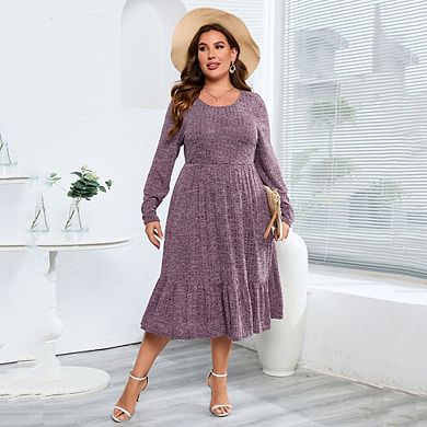 Womens Plus Size Ribbed Knit Sweater Dress Long Sleeve Stretchy Comfy Casual Fall Dress With Pockets