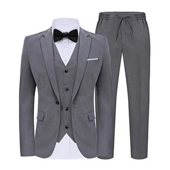 Mens 3 pc Suits Casual One Button Blazer Lightweight Beach Coats Vest And Pant Suit