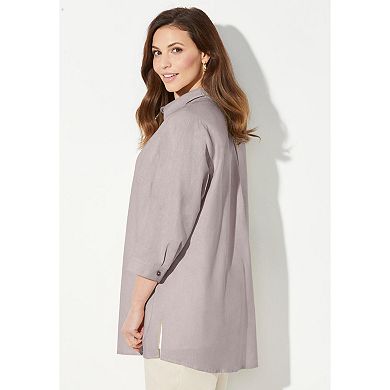 Catherines Women's Plus Size Classic Linen Buttonfront Shirt