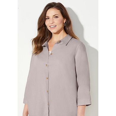 Catherines Women's Plus Size Classic Linen Buttonfront Shirt