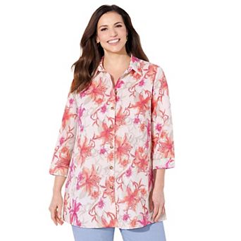 Catherines Women's Plus Size Classic Linen Buttonfront Shirt