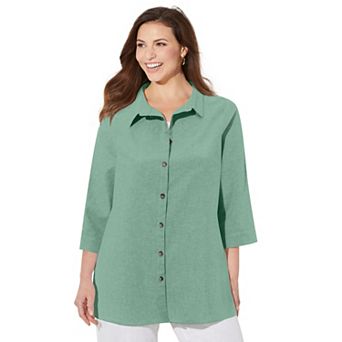 Catherines Women's Plus Size Classic Linen Buttonfront Shirt