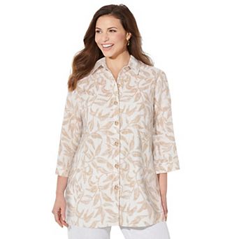 Catherines Women's Plus Size Classic Linen Buttonfront Shirt