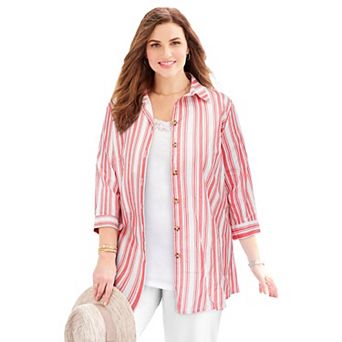 Catherines Women's Plus Size Classic Linen Buttonfront Shirt