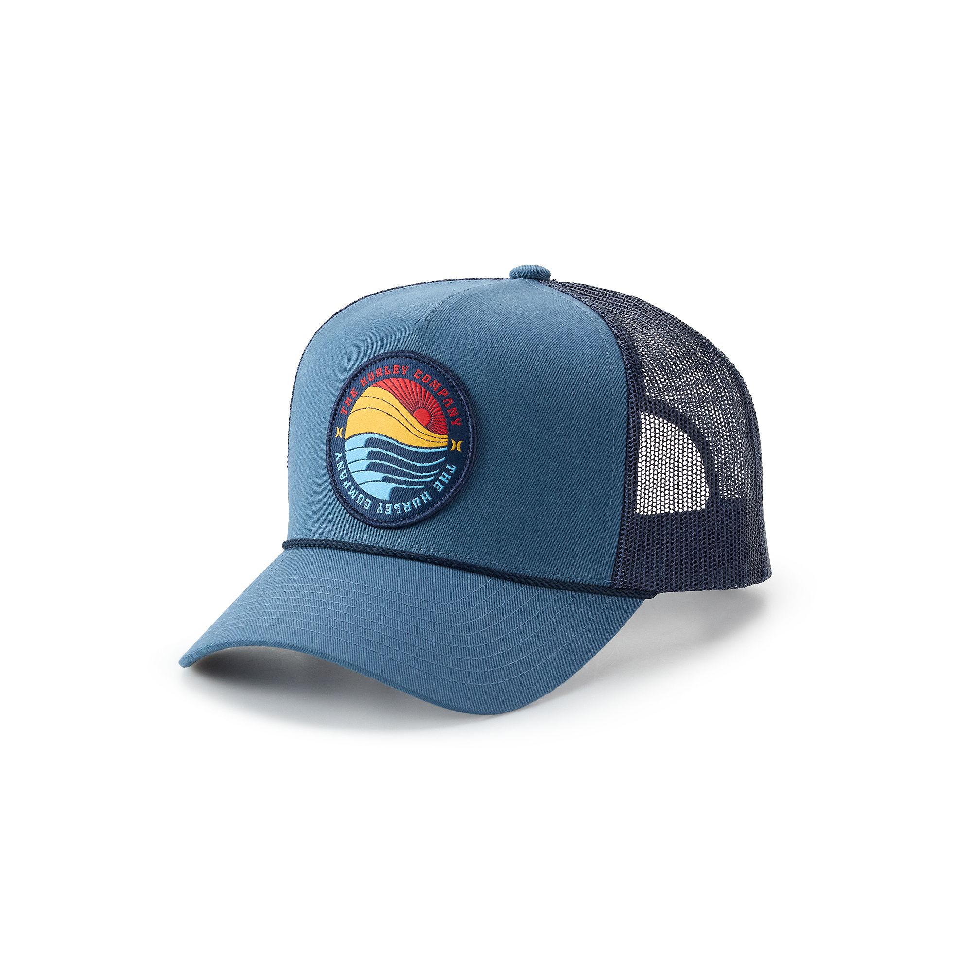 Mens Hurley Traveler Sunset Logo Trucker Hat, Blue