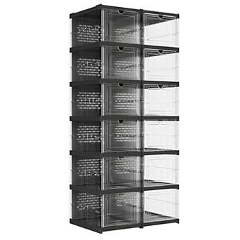 Space-Saving Stackable Shoe Boxes with Clear Front Door Easy Assembly Shoe Storage Solution
