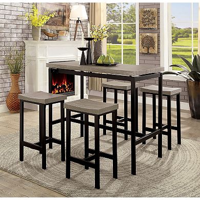 5 Piece Counter Height Table Set In Natural Tone And Gray Finish