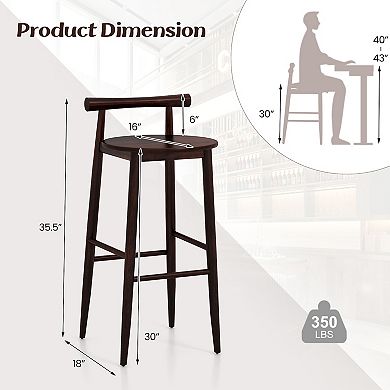 Wooden Bar Chair Set Of 2 With Backrest And Footrest For Home Restaurant Cafe-brown