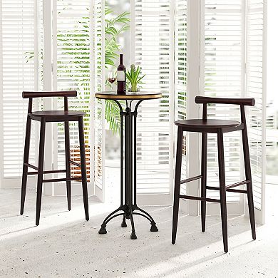 Wooden Bar Chair Set Of 2 With Backrest And Footrest For Home Restaurant Cafe-brown