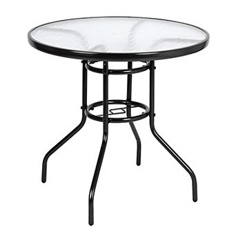 Outdoor Dining Table Round Toughened Glass Table Yard Garden Glass Table