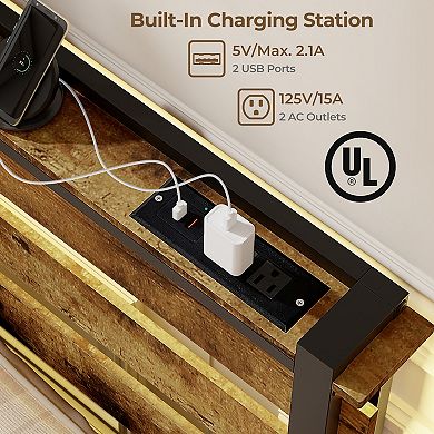 Modern Metal Bed Frame with Storage Drawers, Charging Station and RGB LED Lights