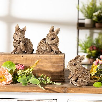 Nature-Inspired Resin Bunny Rabbit Figurines for Spring Home and Garden Decorations, Set of 3