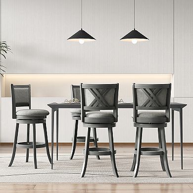 Swivel Bar Stools Set Of 2 With Soft-padded Back And Seat