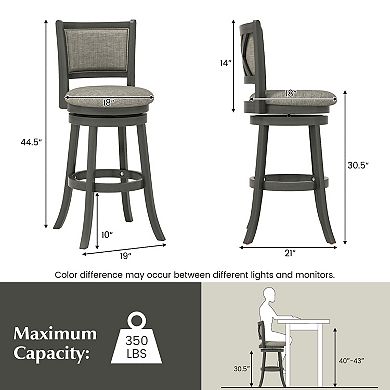 Swivel Bar Stools Set Of 2 With Soft-padded Back And Seat